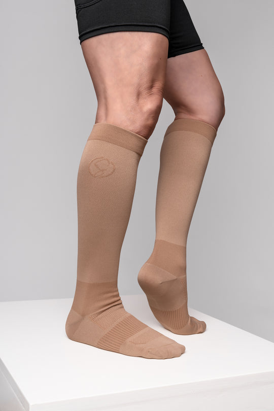 Knee High Compression Socks for Men & Women – Circulation Support, Athletic & Travel, Brown